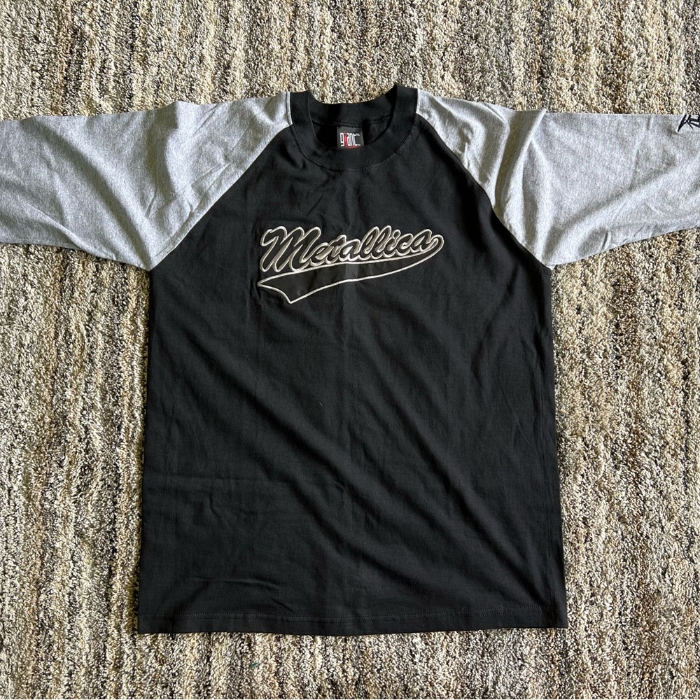 Vintage Metallica Baseball Raglan Shirt 90s Giant Tag Gray Black 3/4 Sleeve XL